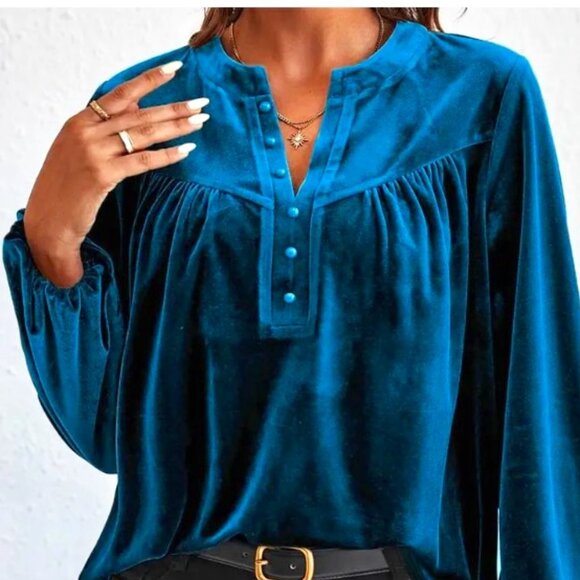 Peacock Blue Velvet Tunic - Picture 6 of 8